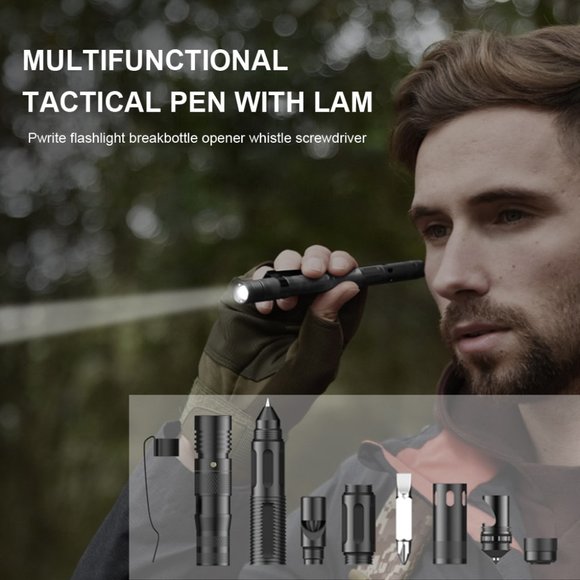Multifunctional Self Defense Tactical Pen Defense Flashlight Aluminum Screwdrive - Picture 1 of 16
